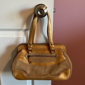 Vintage Fossil Tan Suede Gold Leather Handbag Shoulder Bag Purse